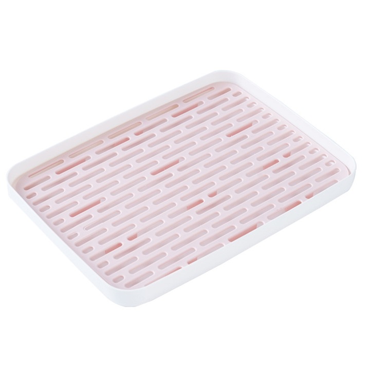 Tava servire cu scurgere, plastic, multifunctionala, 25.5x18cm, roz