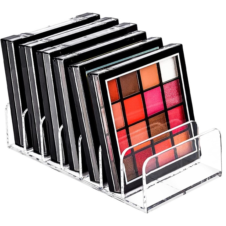 Organizator cosmetice, 7 compartimente, PS durabil, 17x12.5x4cm, transparent