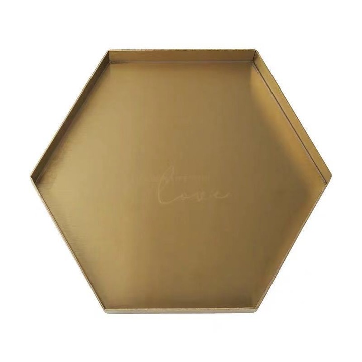 Tava servire, Inox, Design hexagonal, Multifunctional, 30 x 26.2 cm, Auriu