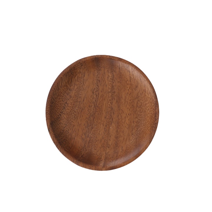 Tava servire rotunda Herusi lemn natural margine ridicata 30x30cm