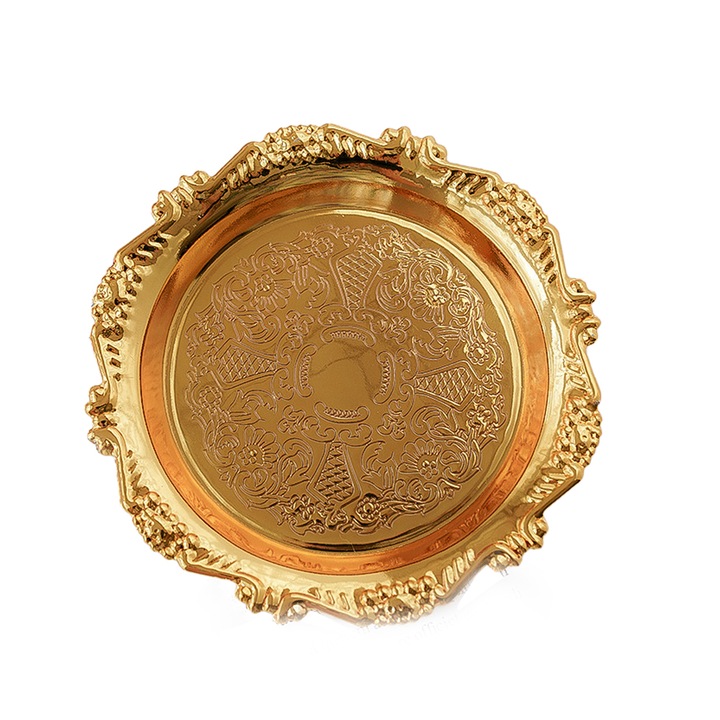 Tava rotunda de depozitare, multifunctionala, auriu, material placat cu aur