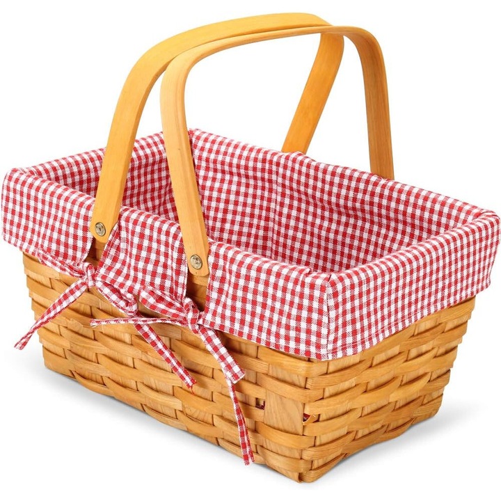 Cos de picnic din stuf natural, cu manere din lemn, impermeabil, usor de curatat, 30x45cm