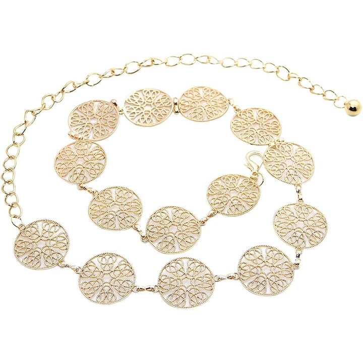 Női öv Jormftte, fém öv nyitott kialakítással, állítható, arany, 100cm hosszúság