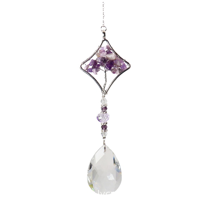 Decoratiune perete cristal mov, prisma, 15x5cm