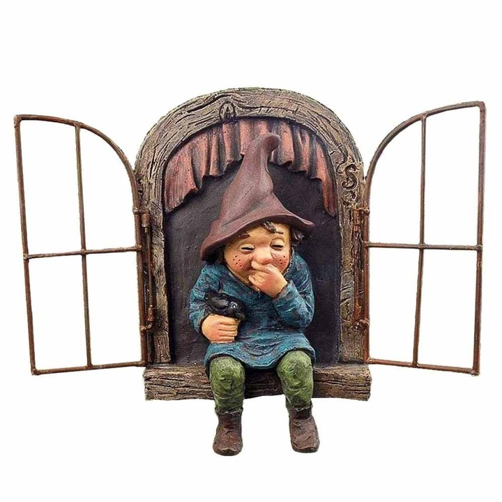 Statuie gnom pentru gradina, decor copac, pentru veranda si gazon