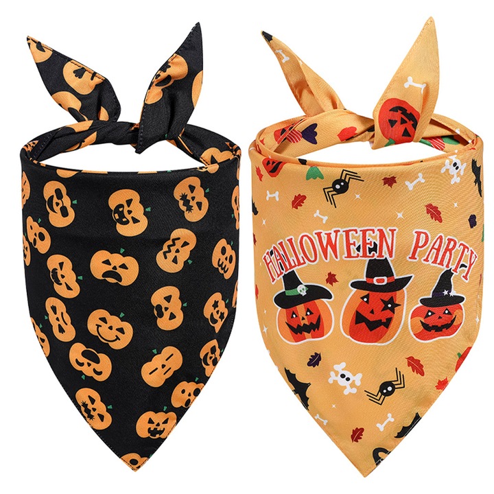 Bavete triunghiulare pentru caini, pachet de 2, bandane de Halloween, esarfa pentru caini, pentru petrecere de Halloween, costum de animale de companie, B
