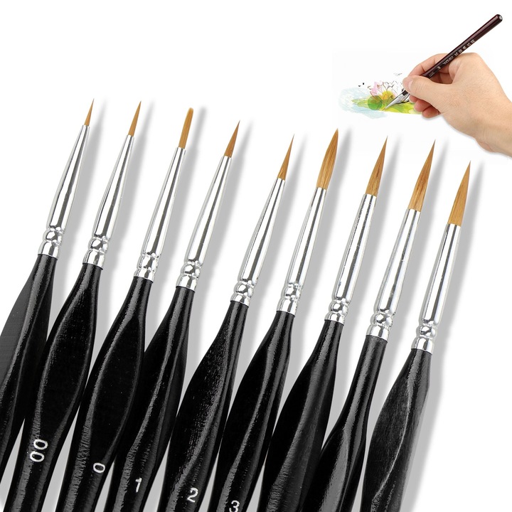 Set 8 pensule, AMRNUGL, negru/argintiu