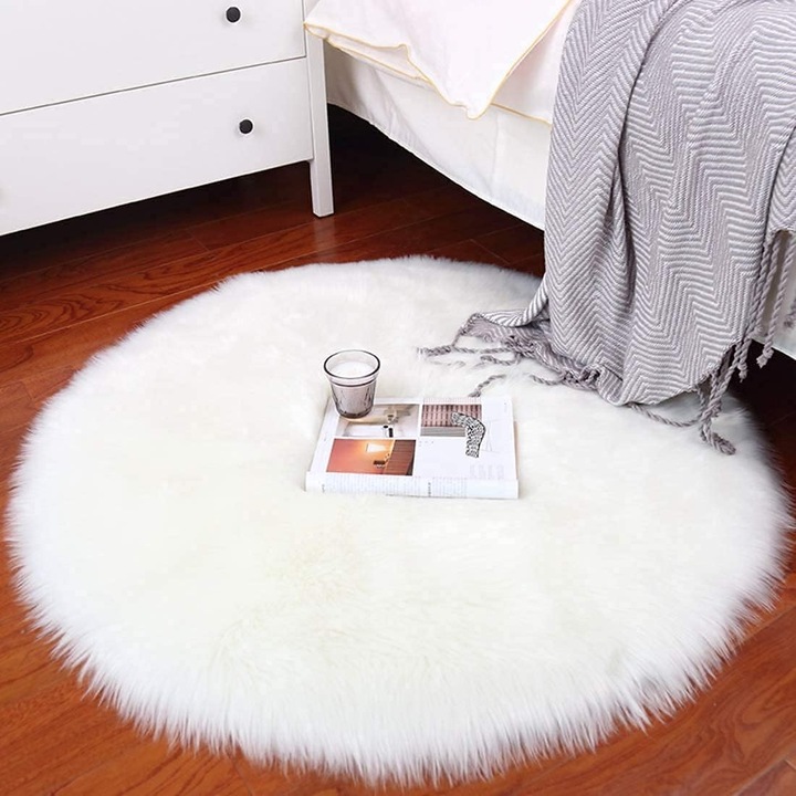Covor, Blana artificiala, 60x60cm, Alb