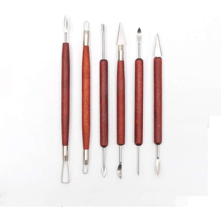 Set unelte sculptura Enforose, design ergonomic, manere din lemn, multicolor