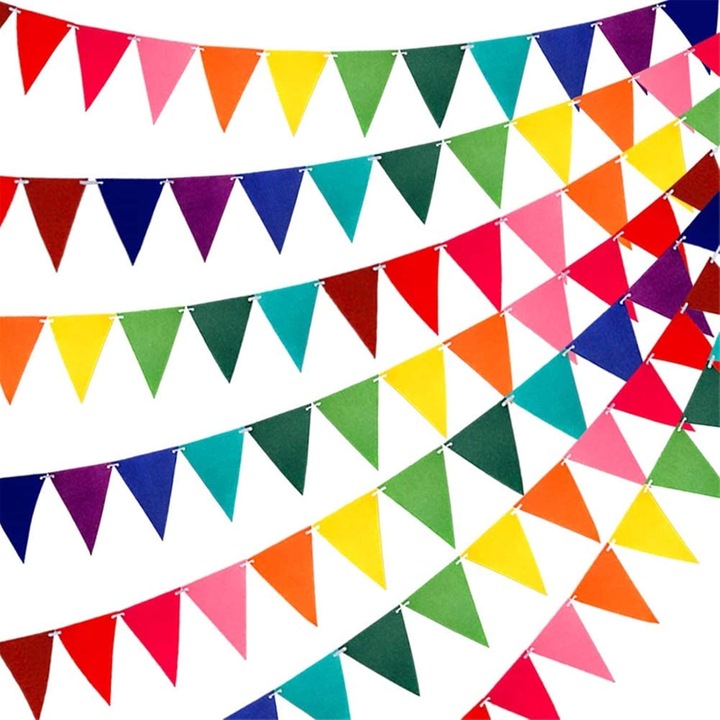 Set 60 steaguri din fetru multicolor, 5 bannere, 6x7 inch, 2.8m