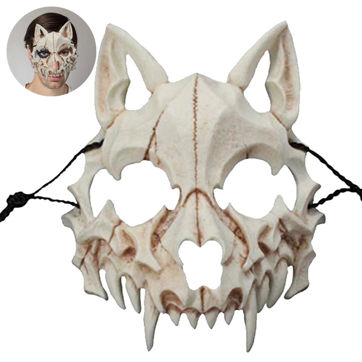 Masca Halloween, rasina, varcolac, alb, 8x17cm