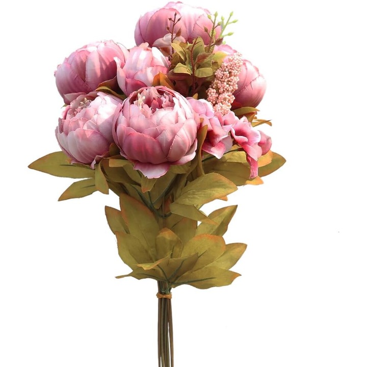 Buchet de flori artificiale, Bujori, Matase, Violet deschis