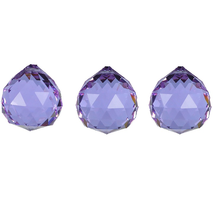 Set 3 mingi decorative Feng Shui, cristal, mov, 40mm