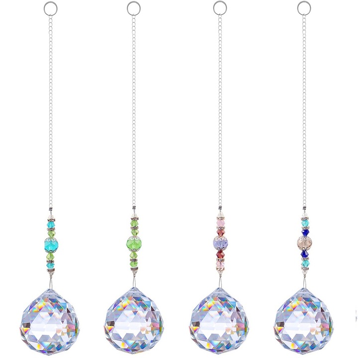 4 db-os kristály napprizma szett, ablakdekoráció, többszínű