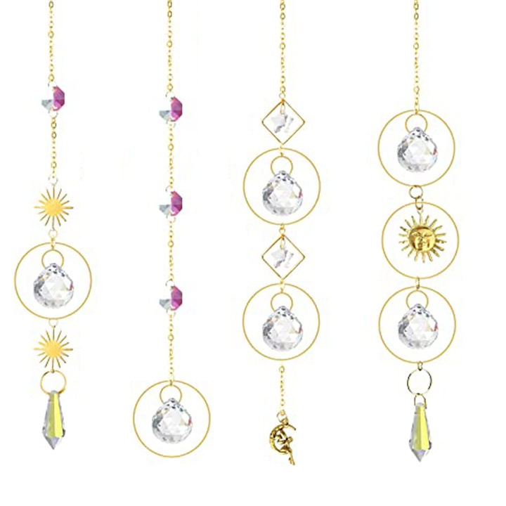 Set 4 decoratiuni fereastra, AMRINUGL, Cristal, Auriu