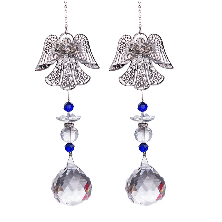 2 db-os kristályprizma szett, gömbdíszítéssel, többszínű