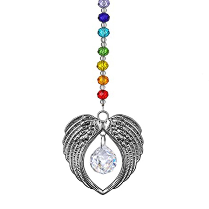 Kristály angyalszárny medál kristálygömbökkel, ablakdísz