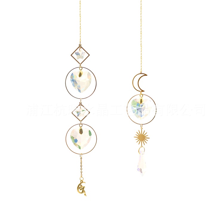 Suncatcher din cristale de ametist, Enforose, 2 piese, prisme din sticla K9, multicolor