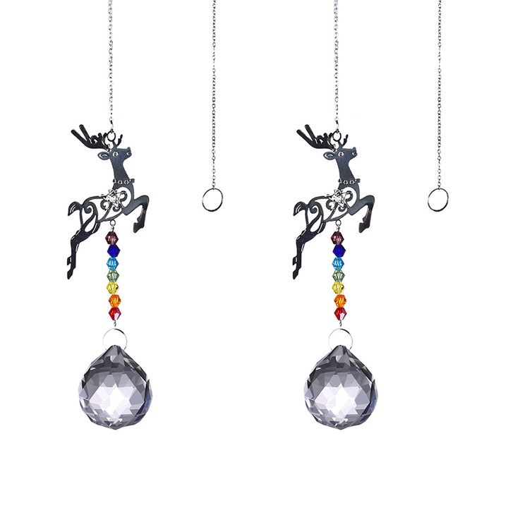 Set 2 prisme cristal cu animale pentru decorare feronerie, multicolor, 10x15cm