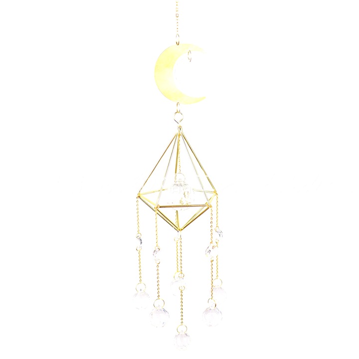 Dekoratív prizma, kristály, geometrikus forma, arany, kertbe/irodába