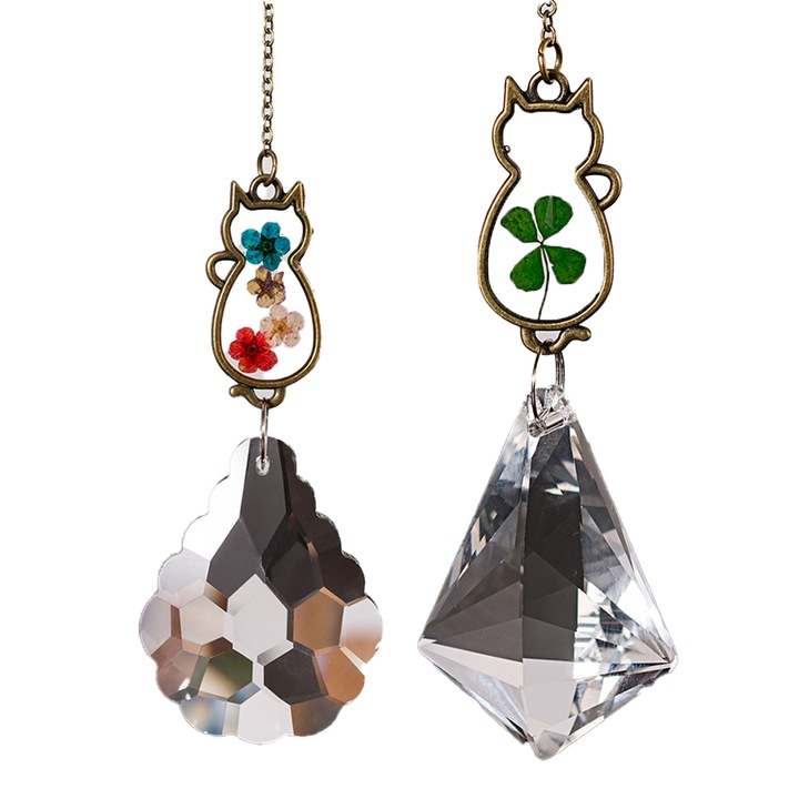 2 db-os virágos ablakdekoráció szett, AMRINUGL, Kristály, Többszínű