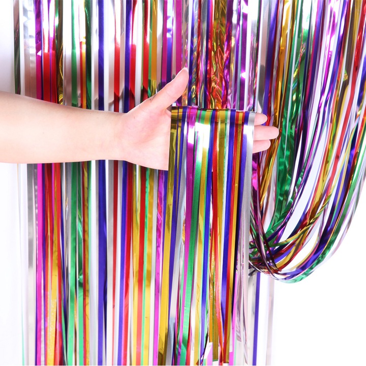 Set 3 Perdele Franjuri Curcubeu, Decorative, Multicolor, 1x2m/1x2.5m/1x3m