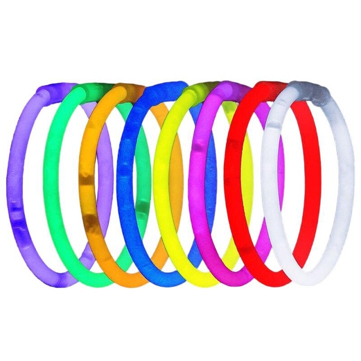 Комплект от 100 детски светещи гривни Cozevdnt, многоцветни, 8 инча