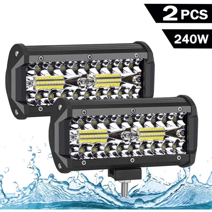 LED лампи, 2 броя, 240W, 6000K, IP68, 26400LM, за автомобили, 7 инча