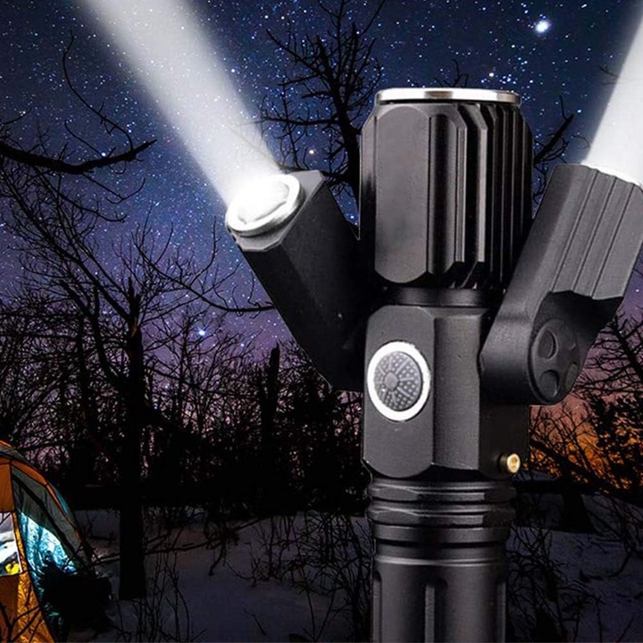 Тактически LED фенер Cozevdnt KS-737, USB презареждаем, 1000 лумена, 4 режима на светене, телескопичен фокус, черен, 2200mAh