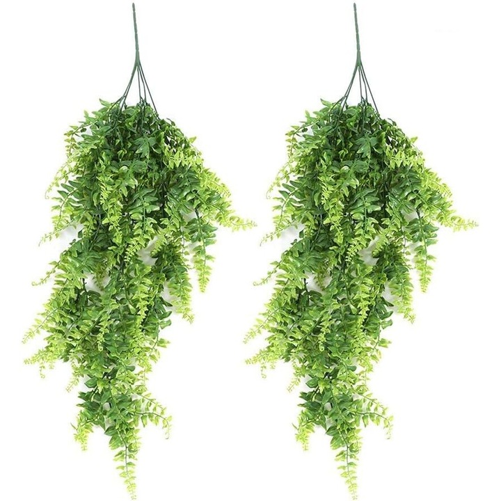 Ghirlanda artificiala Cozevdnt, frunze verzi persane, plastic, pentru decor interior/exterior, set 2 bucatibuc, 80cm