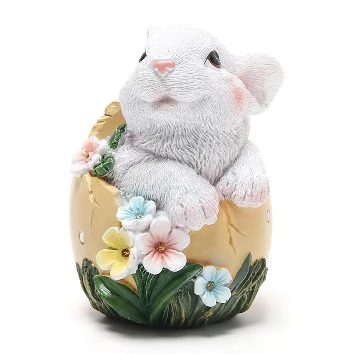 Decoratiune pentru gradina, figurina iepuras de Paste, rasina, multicolor