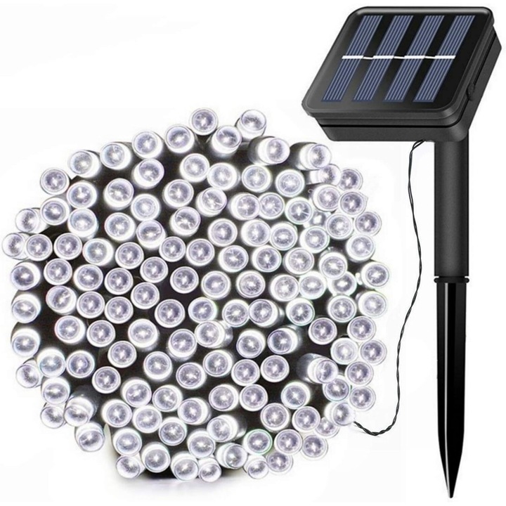 Lampi solare Cozevdnt, 200 LED-uri, 20m, 8 moduri iluminare, IP65, alb cald
