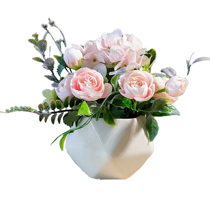 Aranjament floral, multicolor, 7 x 9.5 x 16 cm, plastic/ceramica