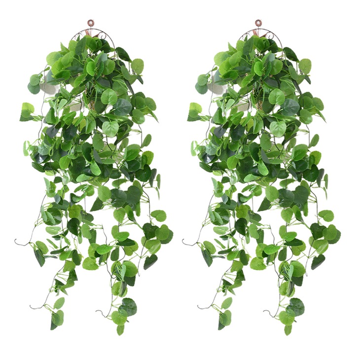 Комплект гирлянди с изкуствени листа, QttvbTna, 2 части, 105 см, зелени