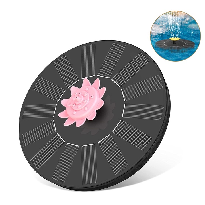 Pompa solara pentru fantana, pompa pentru fantana alimentata cu energie solara cu 5 duze de instalare usor, pompa solara pentru fantana pentru baie de pasari pentru iaz, piscina, rezervor de pesti, acvariu si gradina