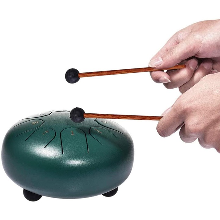 Instrument de percutie din otel Lotus, 8 note, verde, 30x30cm