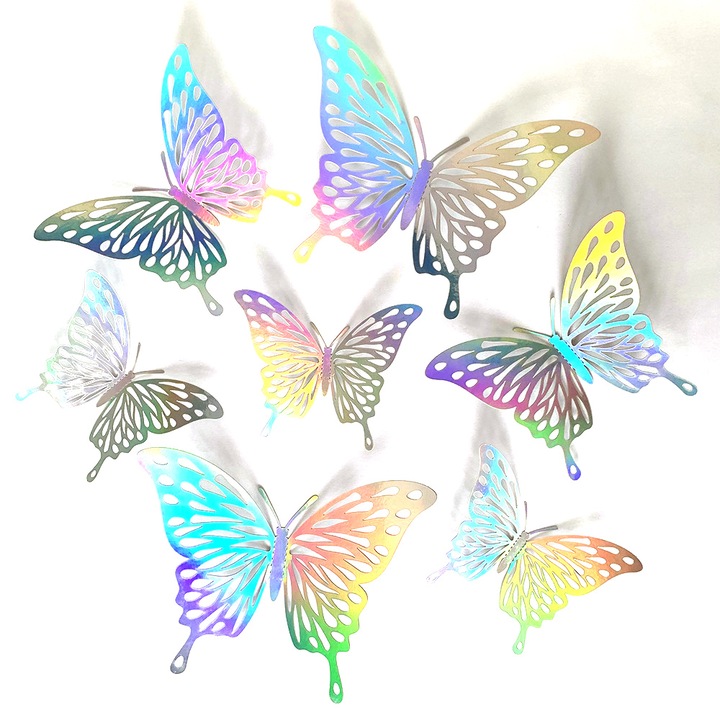 Set 72 Stickere Decorative 3D Cozevdnt, Fluturi Argintii, Autocolante, Multidimensionale, pentru Perete/Fereastra