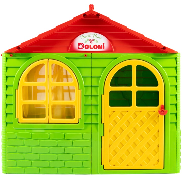 Casuta pentru copii Doloni, 3 ferestre cu obloane si draperii, fara podea, 120x69x129cm, multicolor