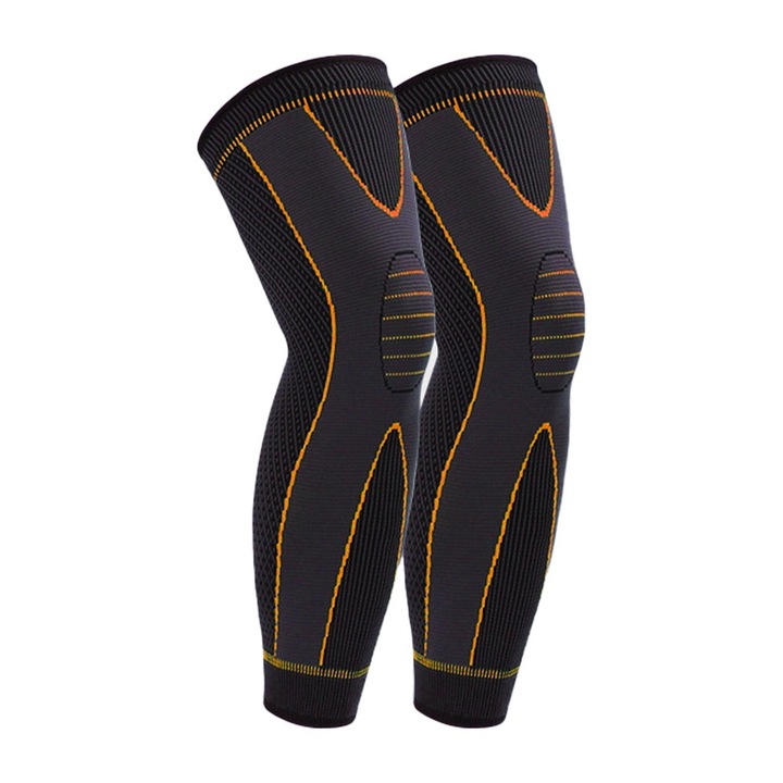 Set 2 genunchiere, portocaliu/negru, elastan/nylon, M