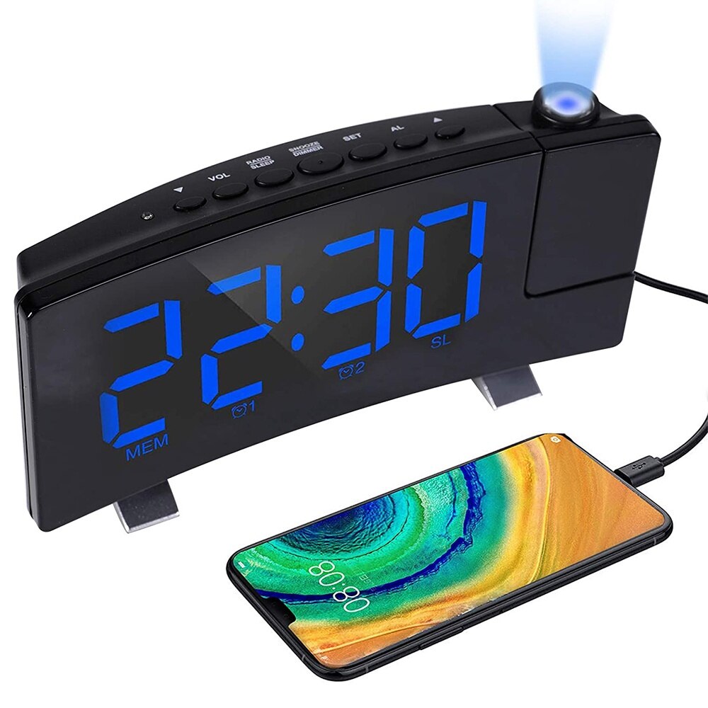 Ceas decorativ Zulbceo, digital cu alarma, proiector rotativ 180