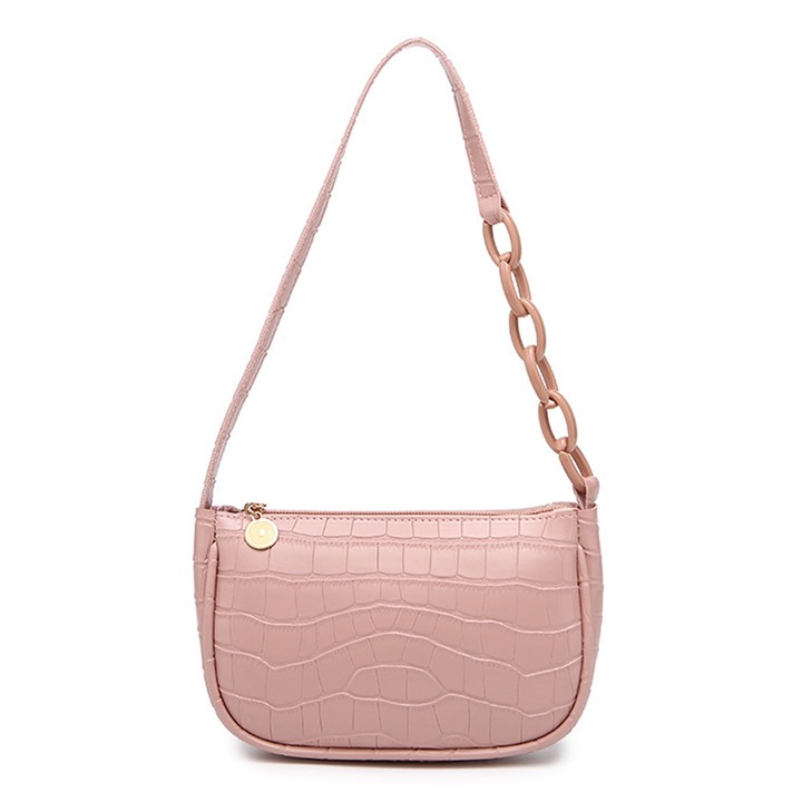 Női válltáska krokodilhatású eko bőrből, Jormftte, rózsaszín
