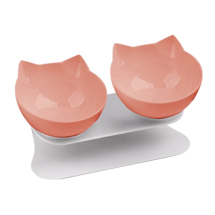 Set Castroane Ridicate pentru Hrana si Apa Pisici, Portocaliu/Alb