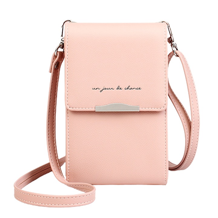 Crossbody táska mobiltelefonhoz, poliészter/ökológiai bőr, rózsaszín, 11x17,5x4 cm