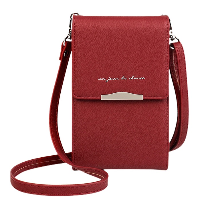 Női táska, poliuretán/poliészter, piros, 11x17,5x4cm