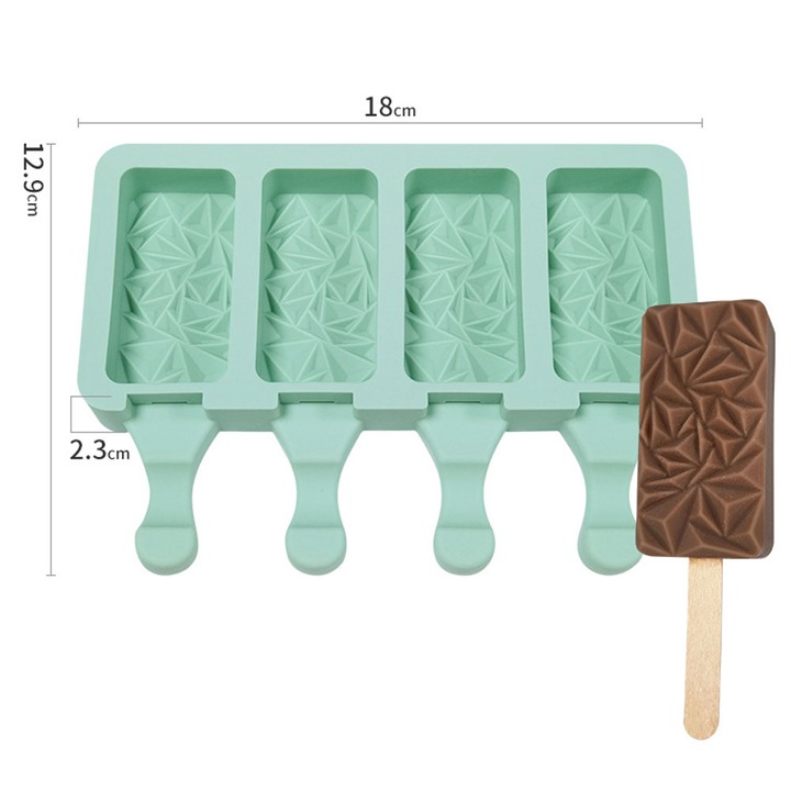 Set 3 Forme pentru inghetata si jeleuri, Tovbmup, Silicon, 18 x 12.9 x 2.3 cm, Multicolor