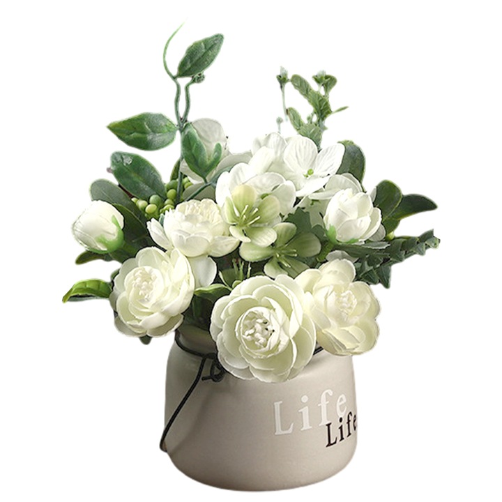 Set Plante Artificiale in Ghiveci, Bouquet Trandafir, 15 x 15cm