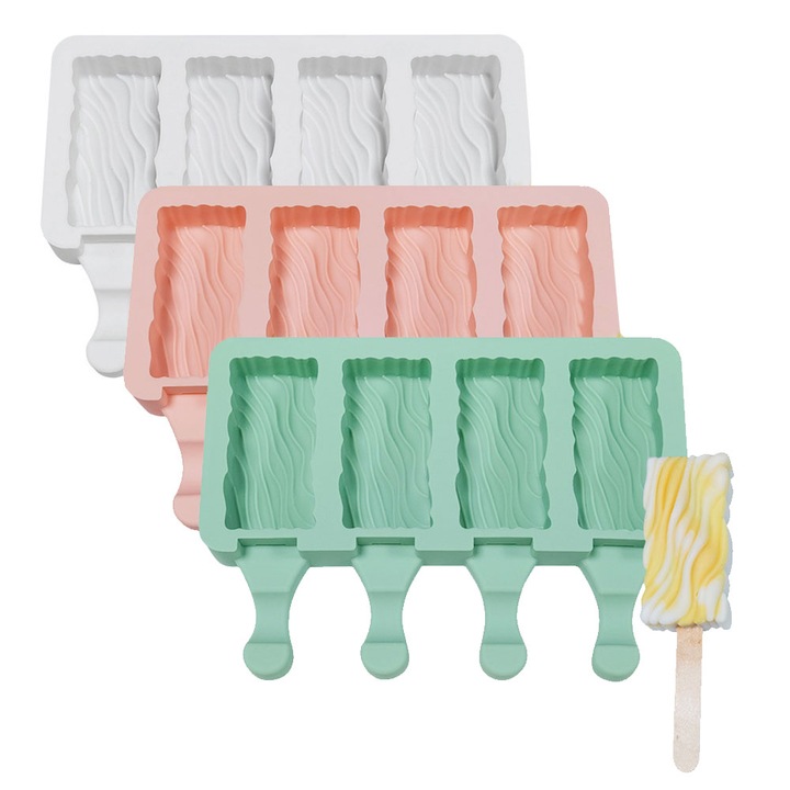 Set 3 forme de inghetata din silicon, Cozevdnt, reutilizabile, fara BPA, 18x12.9x2.3cm