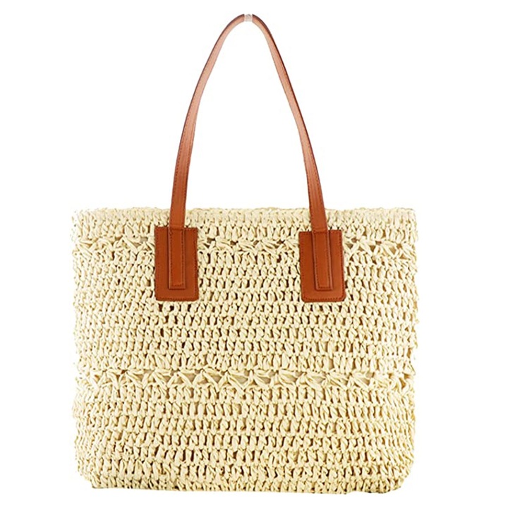 QttvbTna táska, szalmából, 45x30cm, Bézs, 45 x 30 x 23