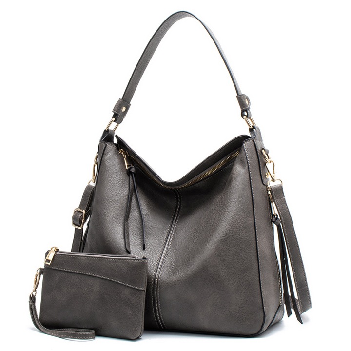 Jormftte válltáska és pénztárca szett, bőr, barna, fekete, kék, szürke, 31x29cm, 18x12cm