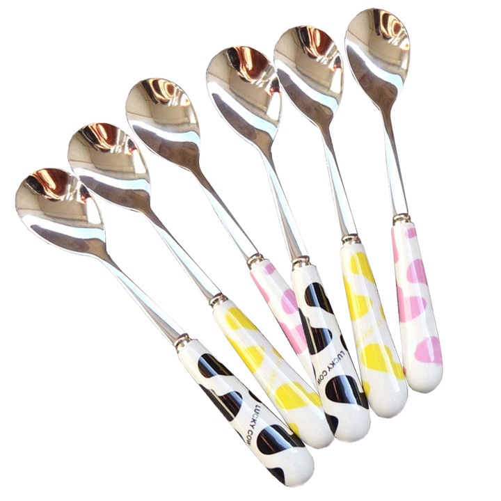 Set 6 linguri de cafea, ceramica si otel inoxidabil, 15x2.5cm